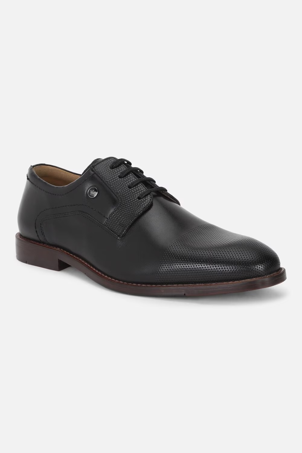 Men Black Leather Lace Up Shoes-Black