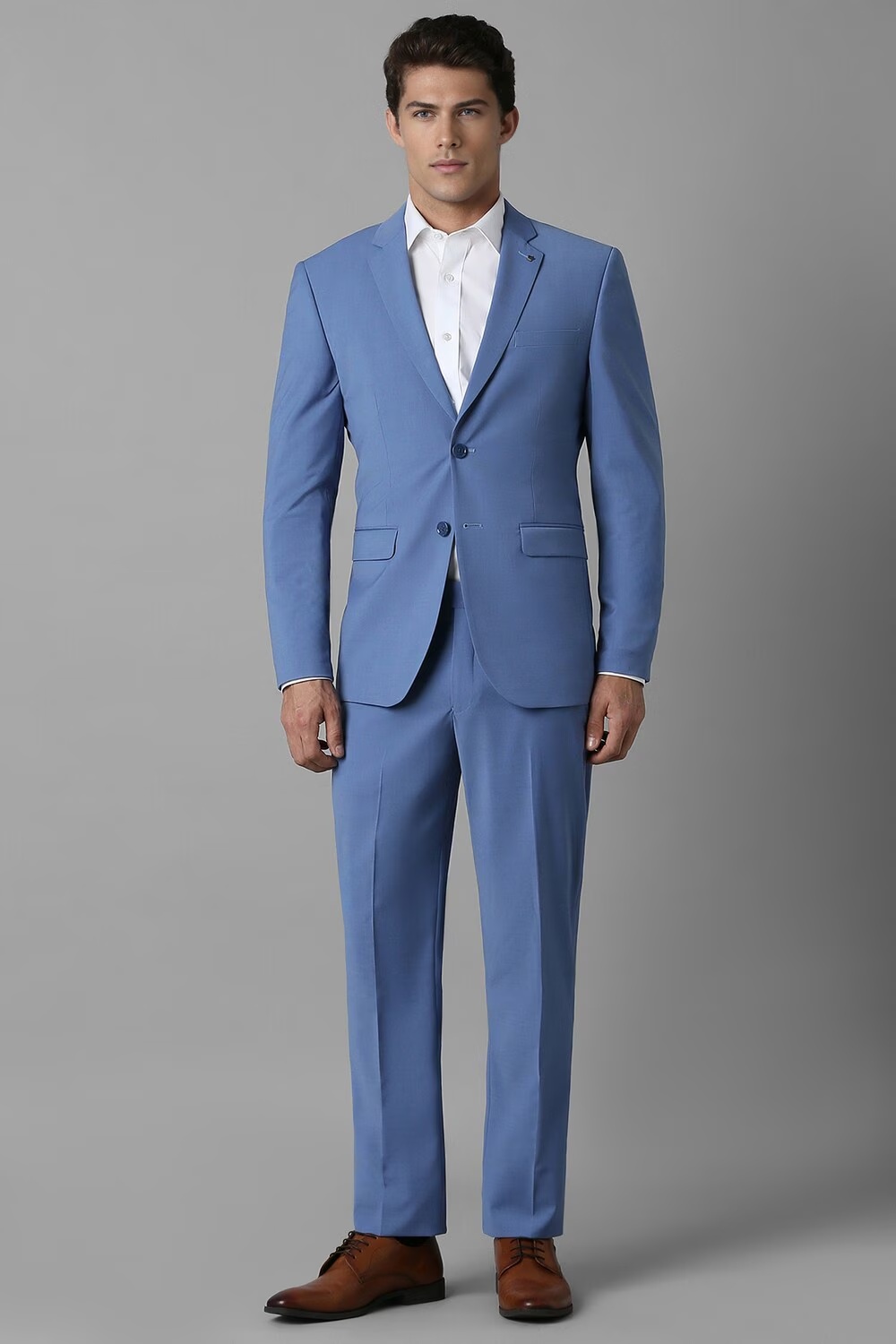 Men Blue Slim Fit Textured Formal Two Piece Suit-Blue