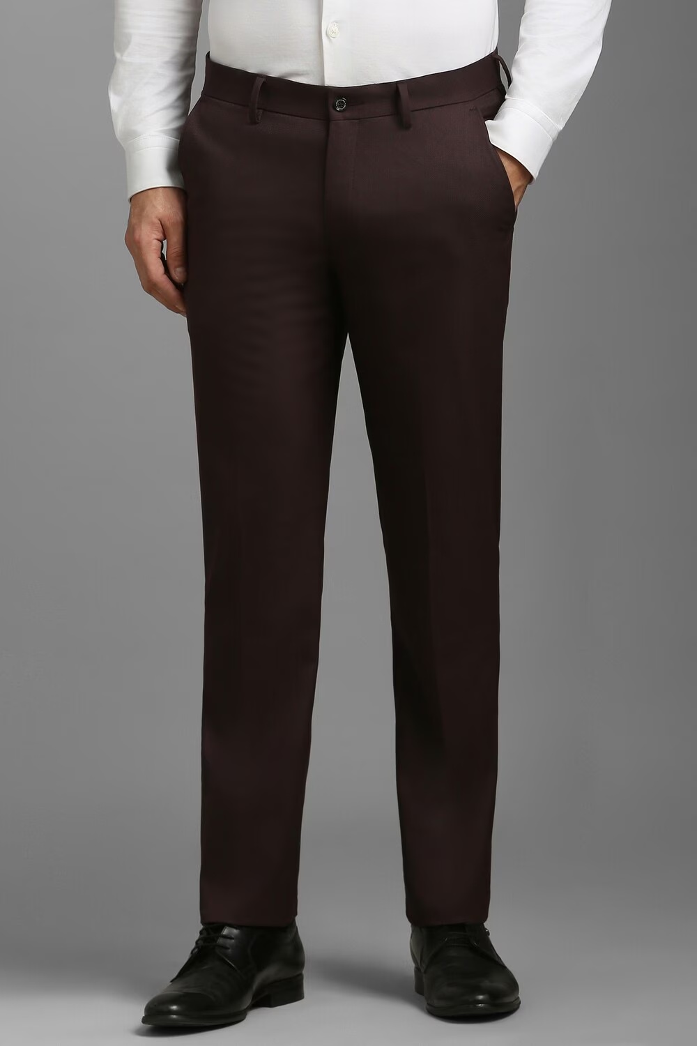 Men Purple Slim Fit Check Flat Front Formal Trousers-Purple
