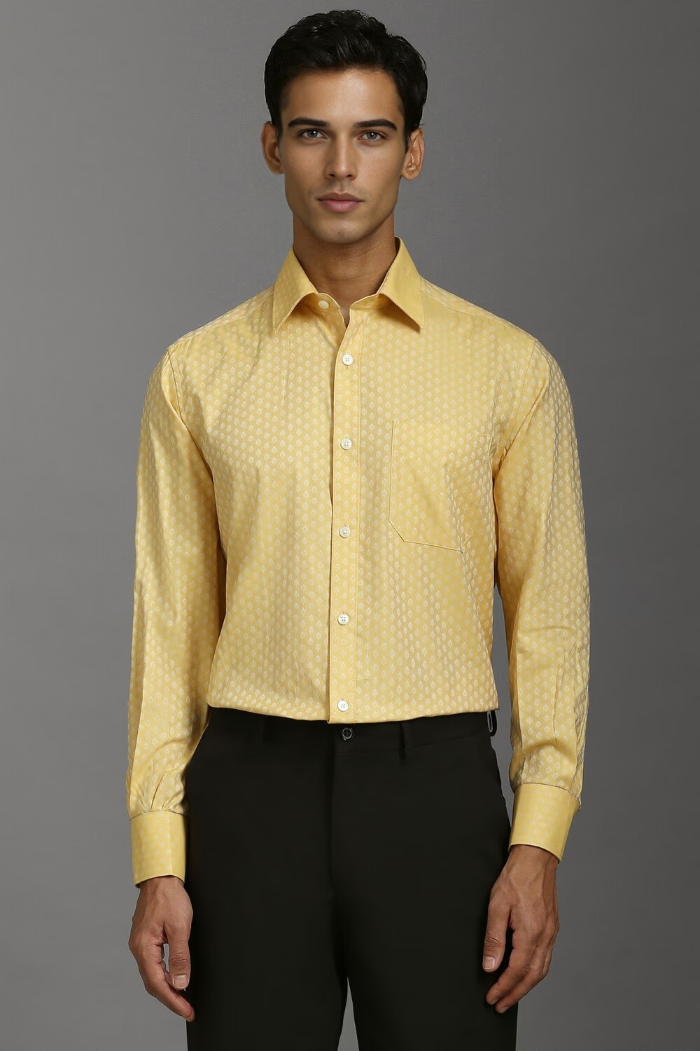 Men Yellow Classic Fit Print Full Sleeves Formal Shirt-Yellow