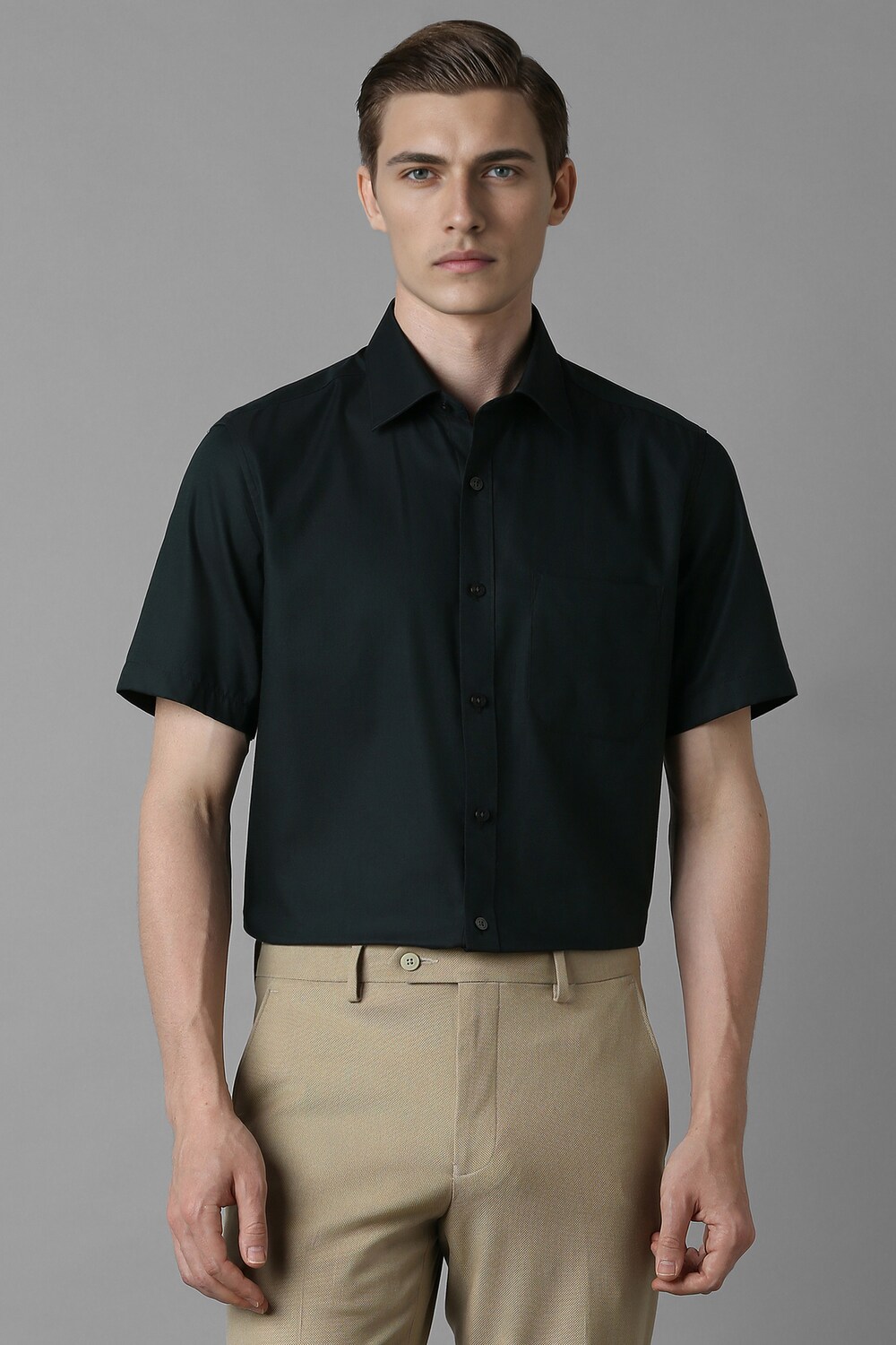 Men Green Classic Fit Textured Half Sleeves Formal Shirt-Green