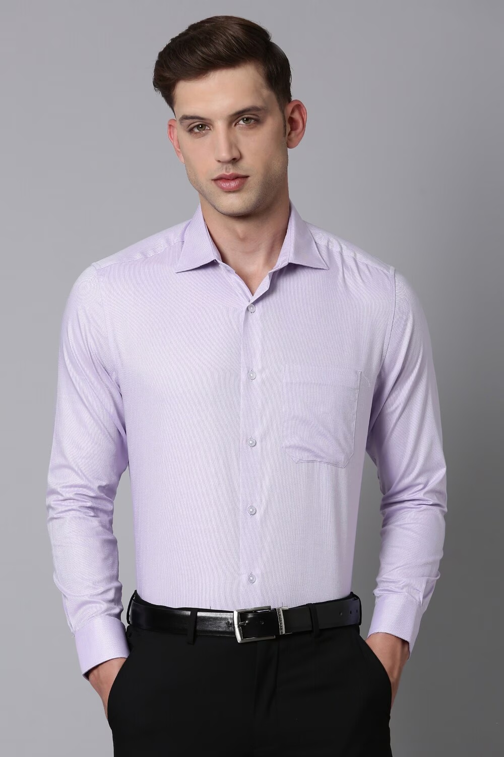 Men Lilac Classic Fit Textured Full Sleeves Formal Shirt-Lilac