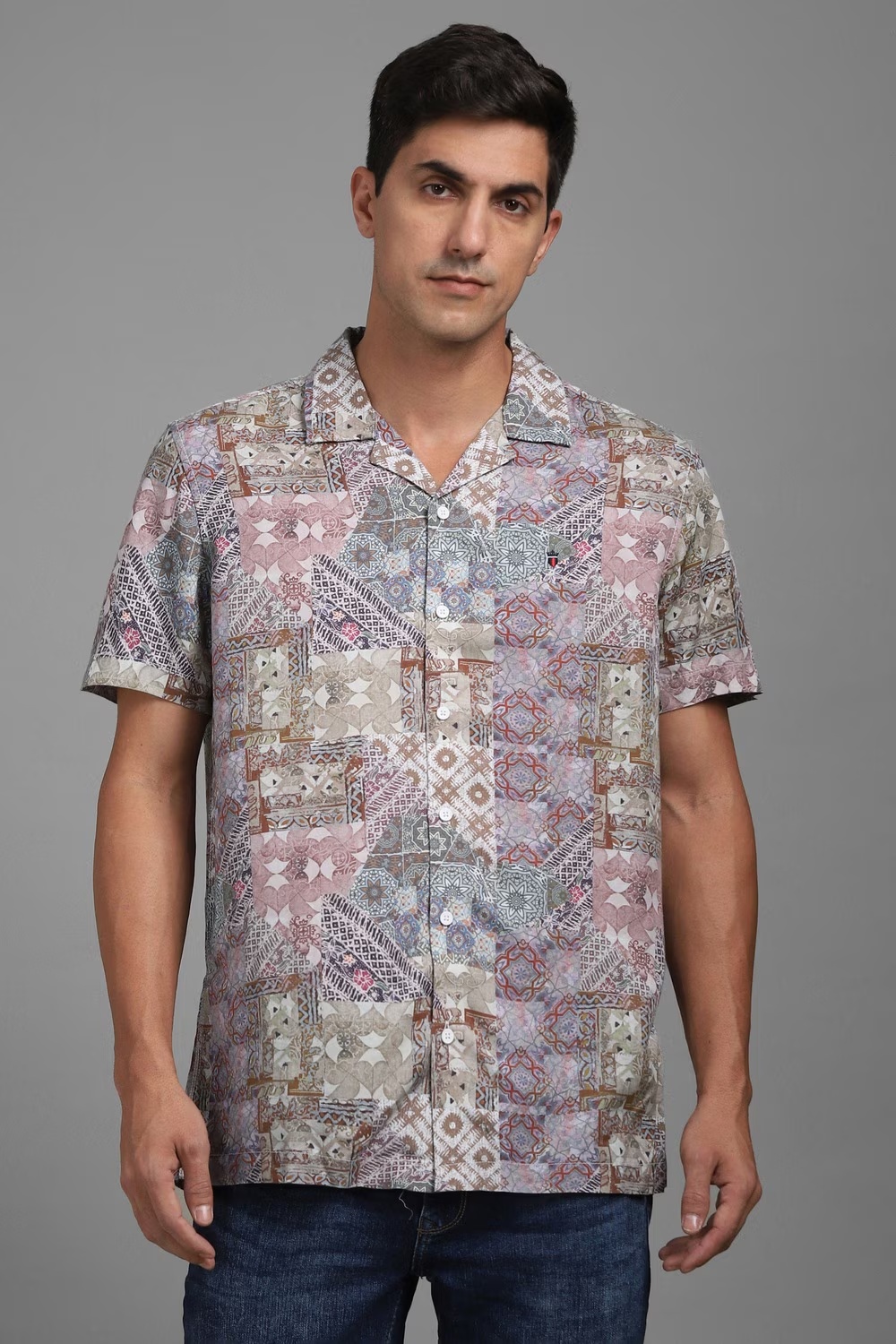 Men Multi Slim Fit Print Half Sleeves Casual Shirt-Multi