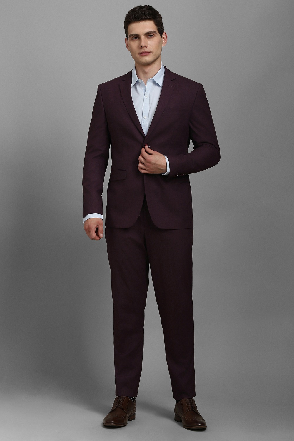 Men Maroon Textured Formal Two Piece Suit-Maroon