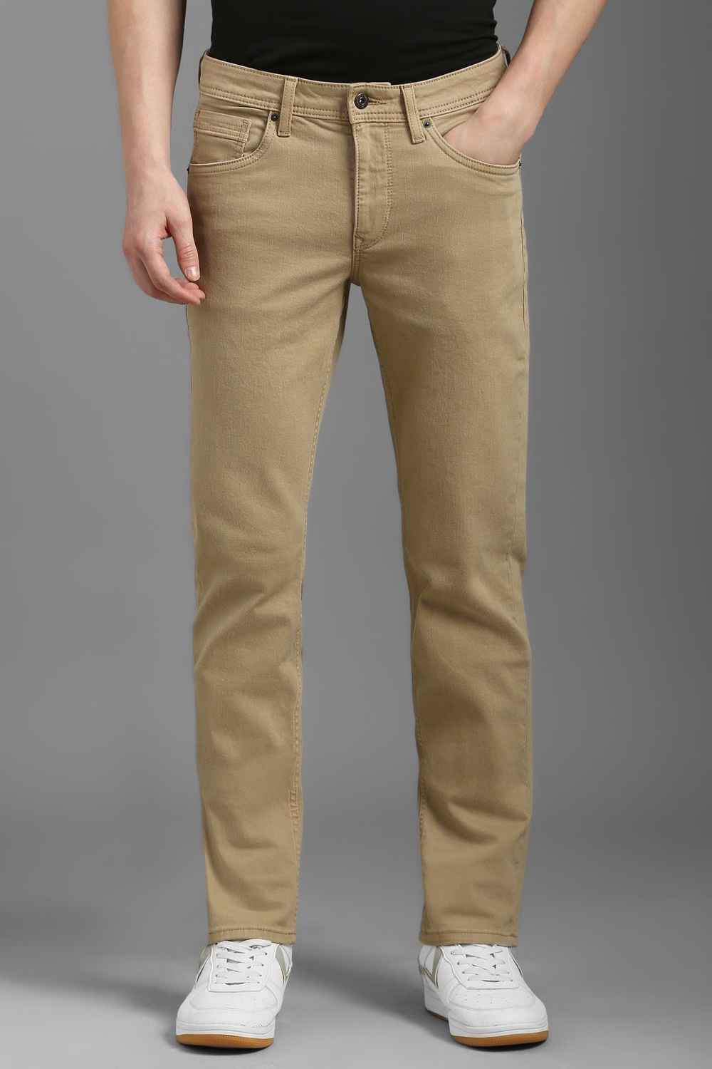 Men Khaki Dark Slim Fit Jeans-Khaki