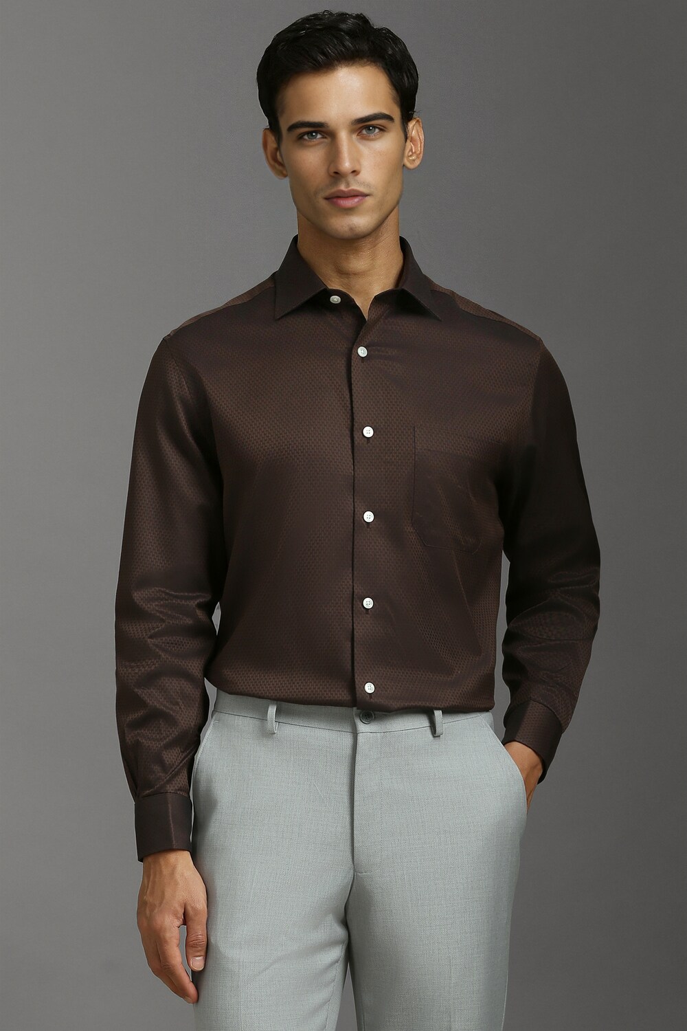 Men Brown Classic Fit Print Full Sleeves Formal Shirt-Brown