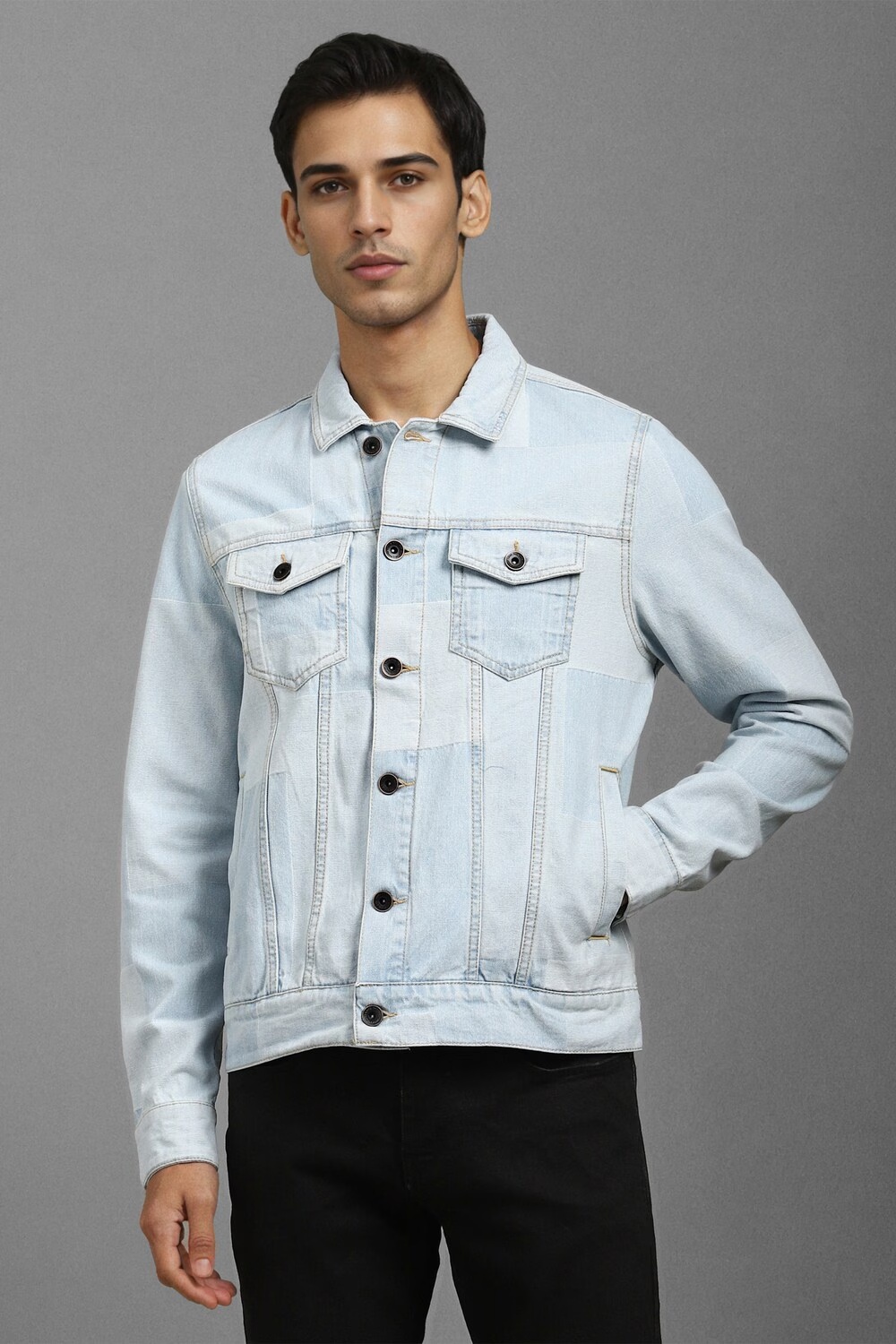 Men Casual Light Blue Solid Jackets-Light Blue