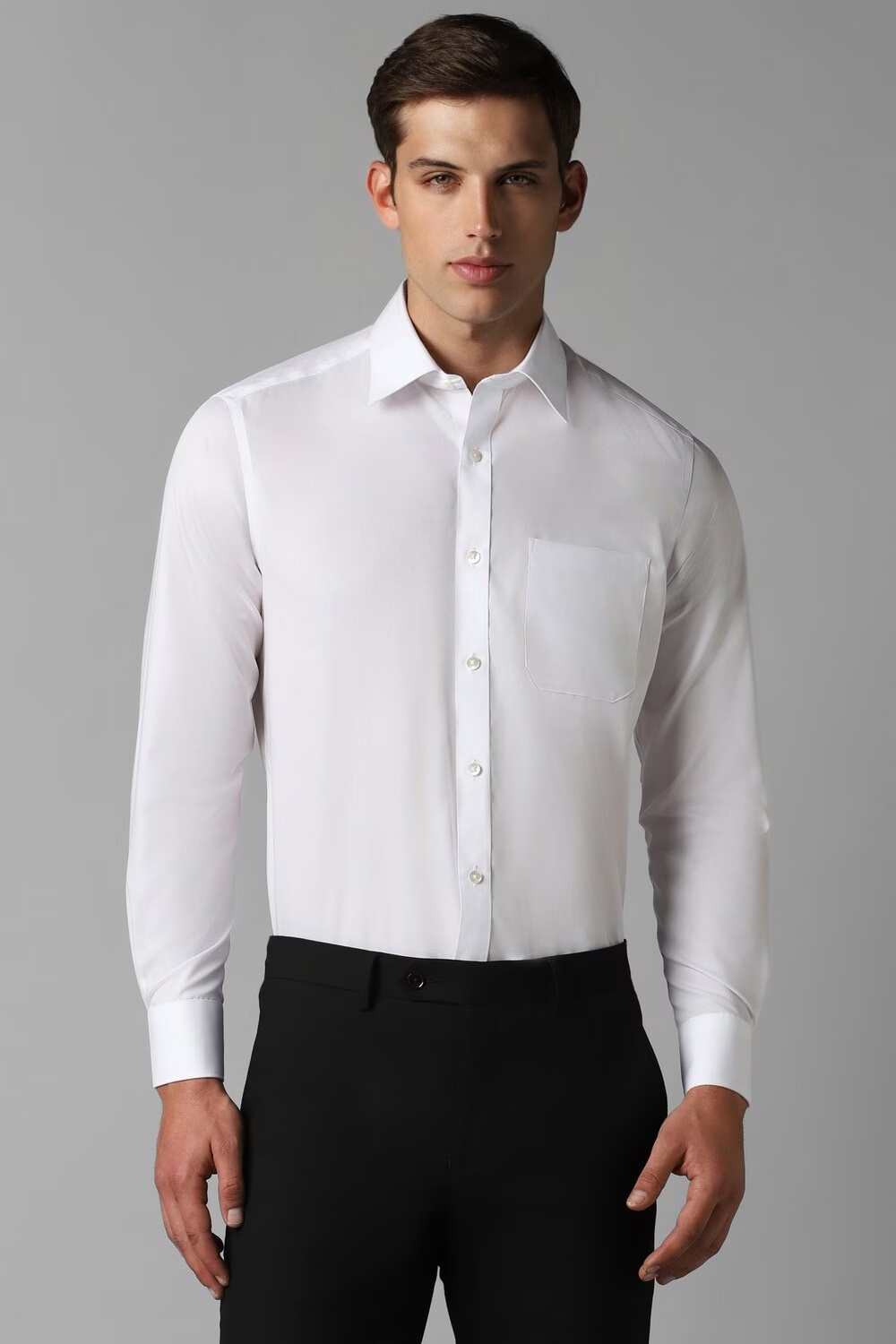 Men White Classic Fit Solid Full Sleeves Formal Shirt-White