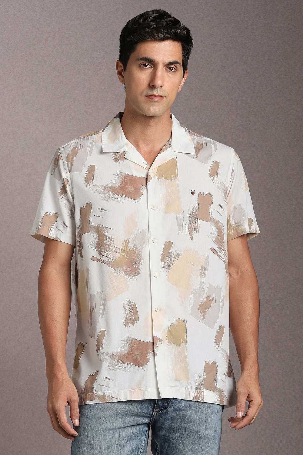 Men White Print Half Sleeves Casual Shirt-White