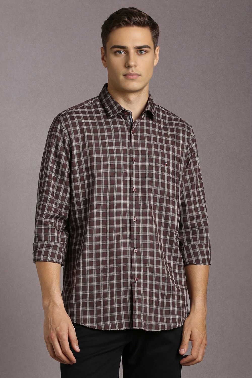 Men Brown Check Full Sleeves Casual Shirt-Brown