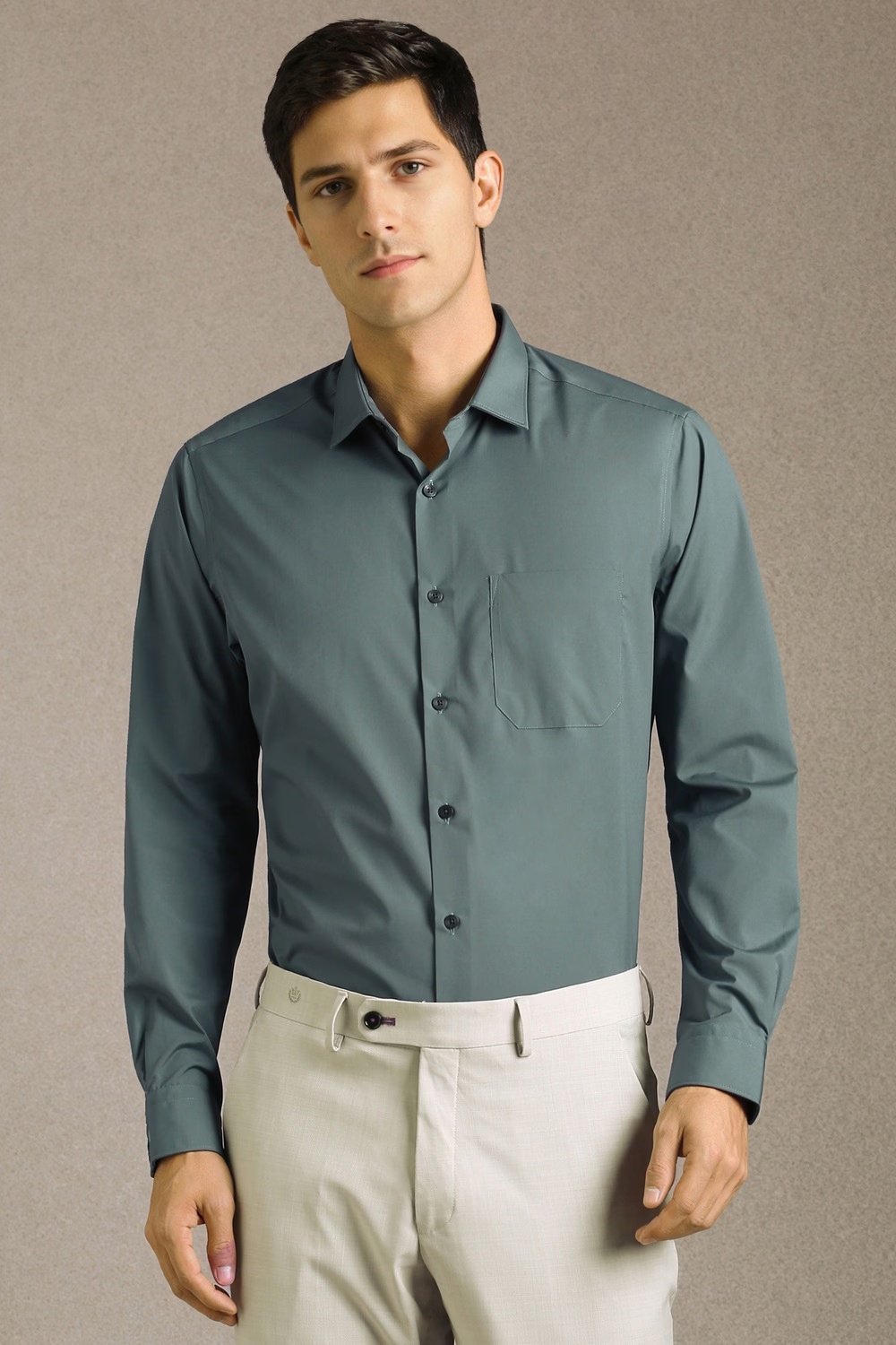 Men Green Solid Full Sleeves Formal Shirt-Green