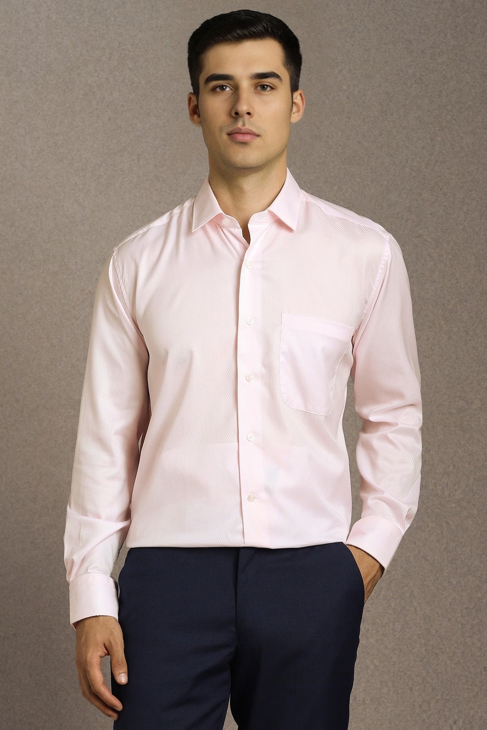 Men Pink Textured Full Sleeves Formal Shirt-Pink