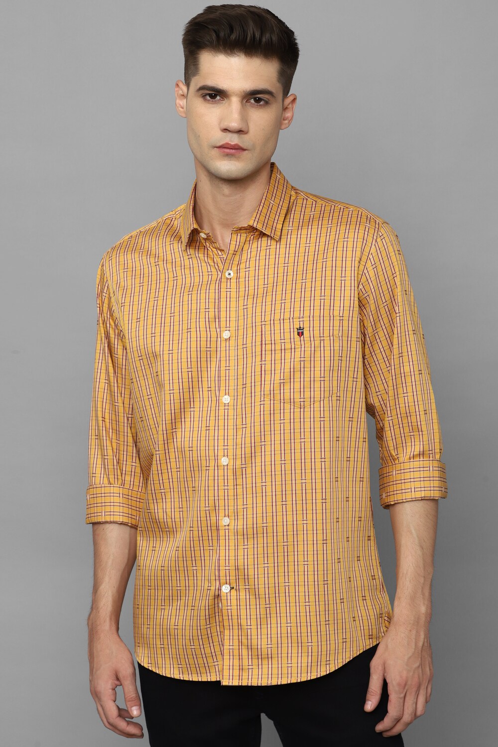 Men Yellow Slim Fit Check Full Sleeves Casual Shirt-Yellow