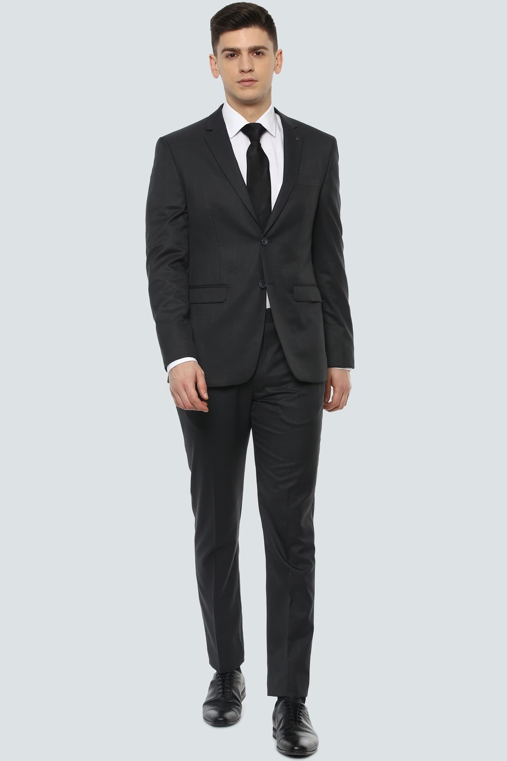 Men Navy Slim Fit Solid Formal Two Piece Suit-Navy