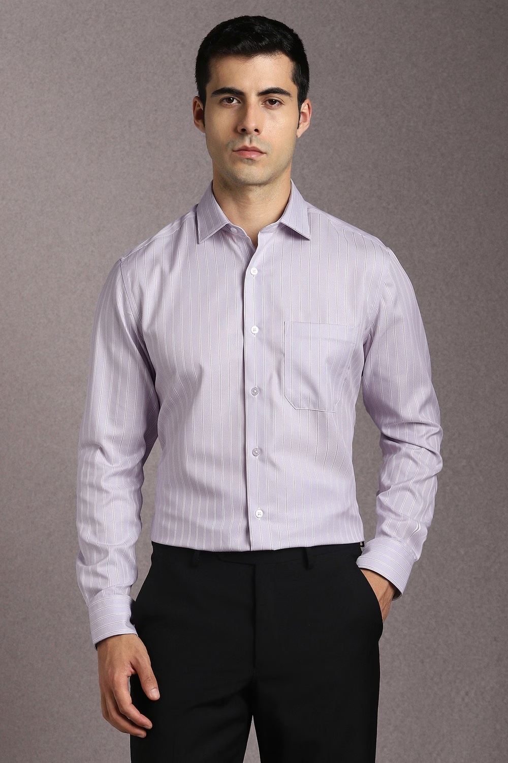 Men Lilac Stripe Full Sleeves Formal Shirt-Lilac