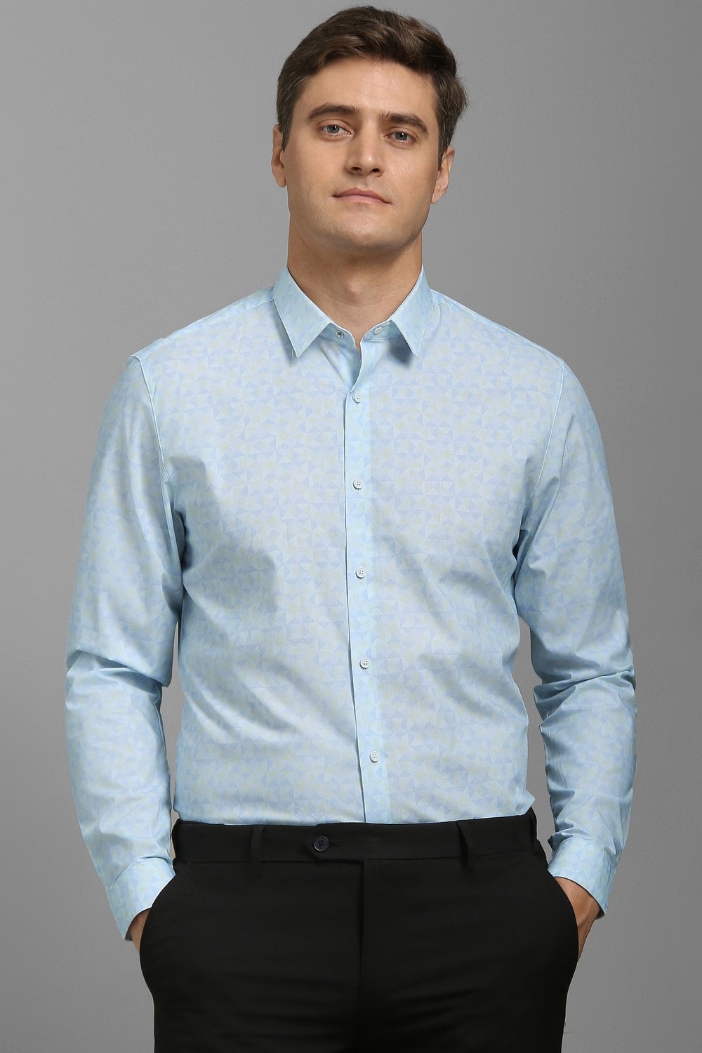 Men Light Blue Print Full Sleeves Casual Shirt-Light Blue