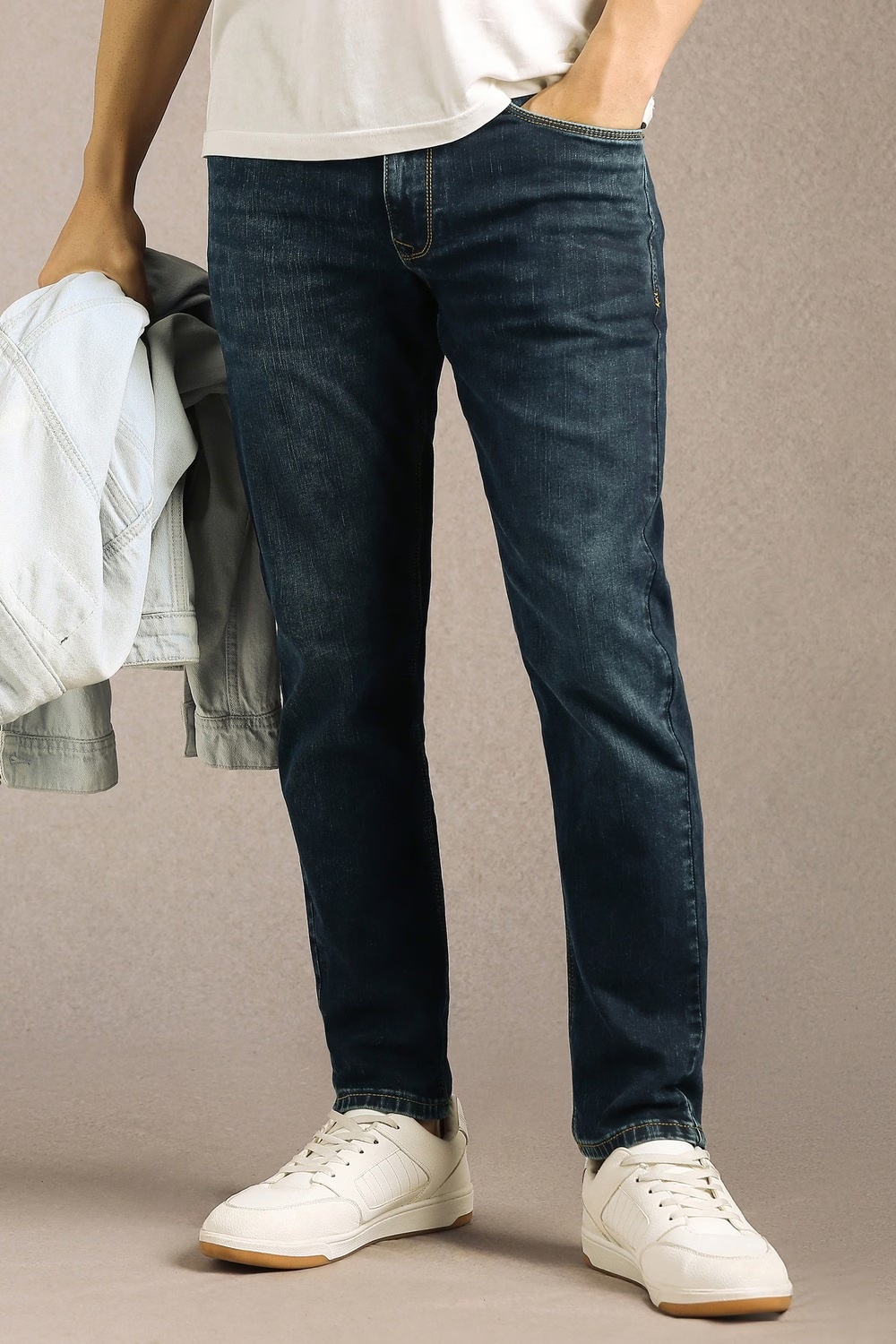 Men Navy Mid Smart Fit Jeans-Navy