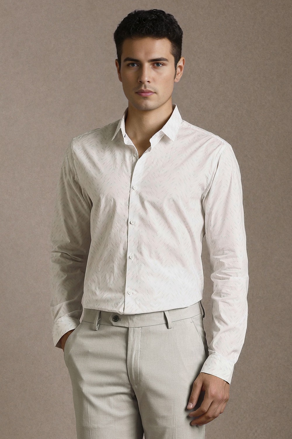 Men White Print Full Sleeves Casual Shirt-White