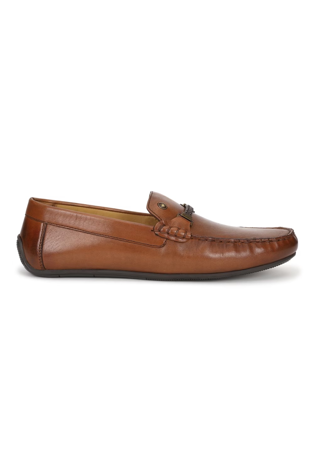 Men Braided Saddle Detail Moccassin Leather Brown Slip On Shoes-Brown