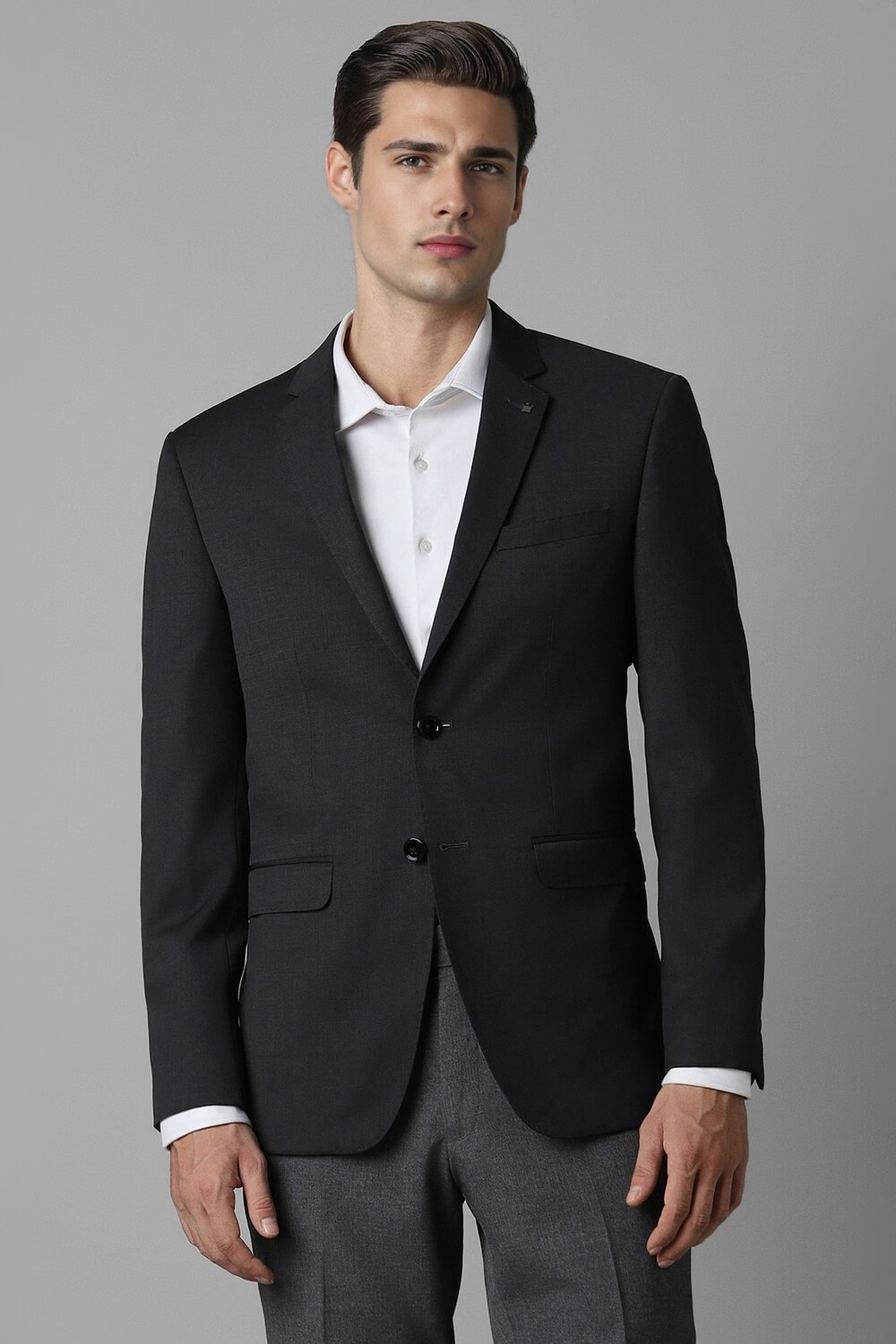 Men Black Slim Fit Textured Formal Blazer-Black