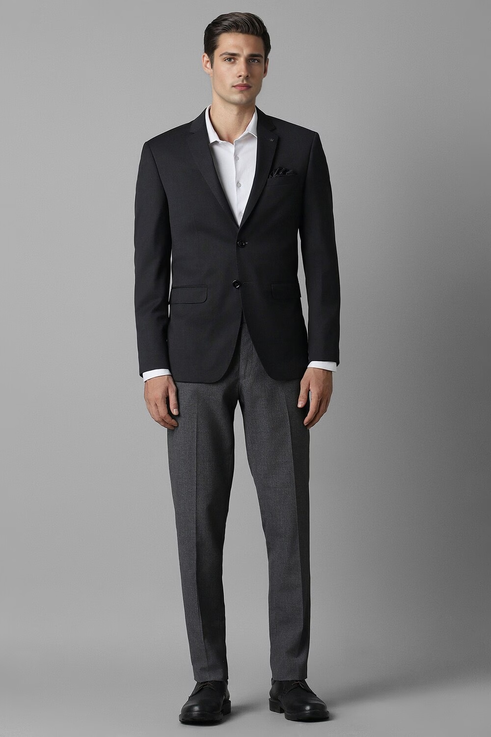 Men Black Slim Fit Textured Formal Blazer-Black