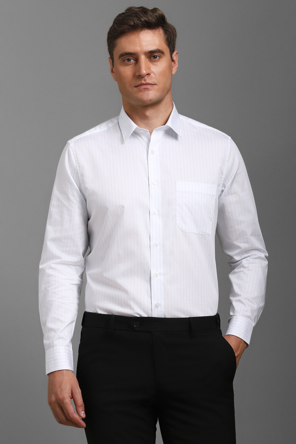 Men White Slim Fit Stripe Full Sleeves Formal Shirt-White