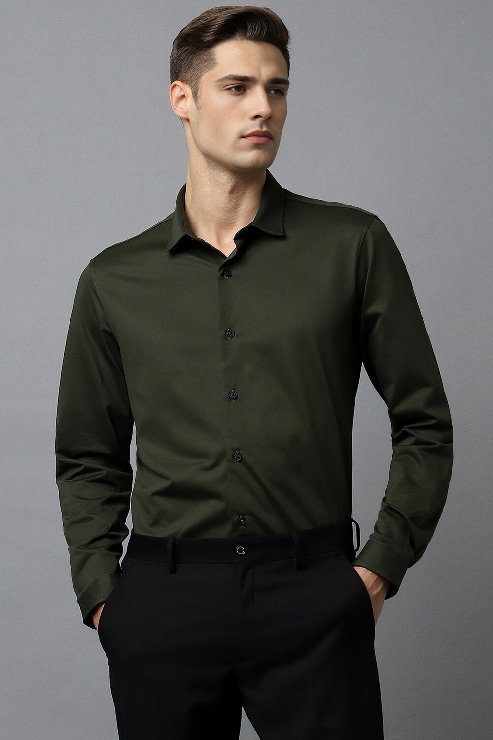 Men Green Super Slim Fit Solid Full Sleeves Casual Shirt-Green