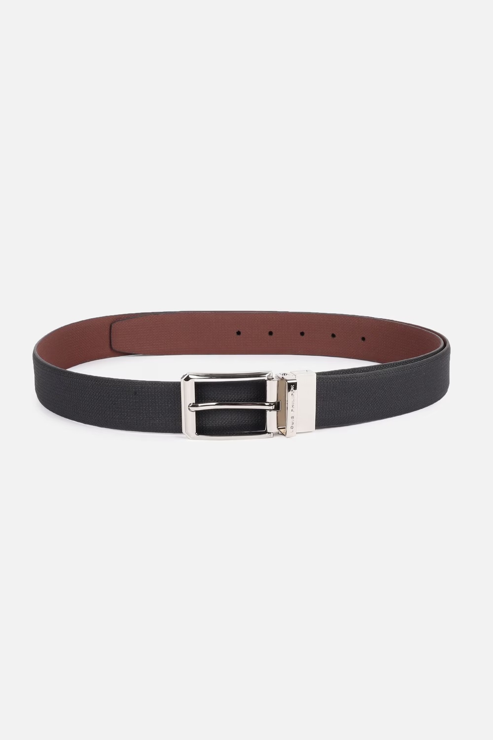 Men Black Textured Genuine Leather Formal Belt-Black