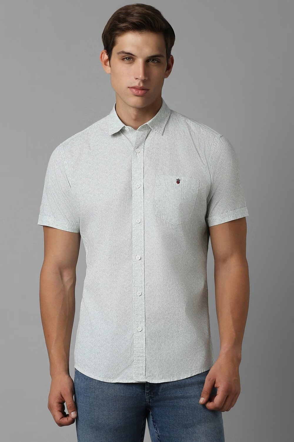 Men White Slim Fit Print Half Sleeves Casual Shirt-White