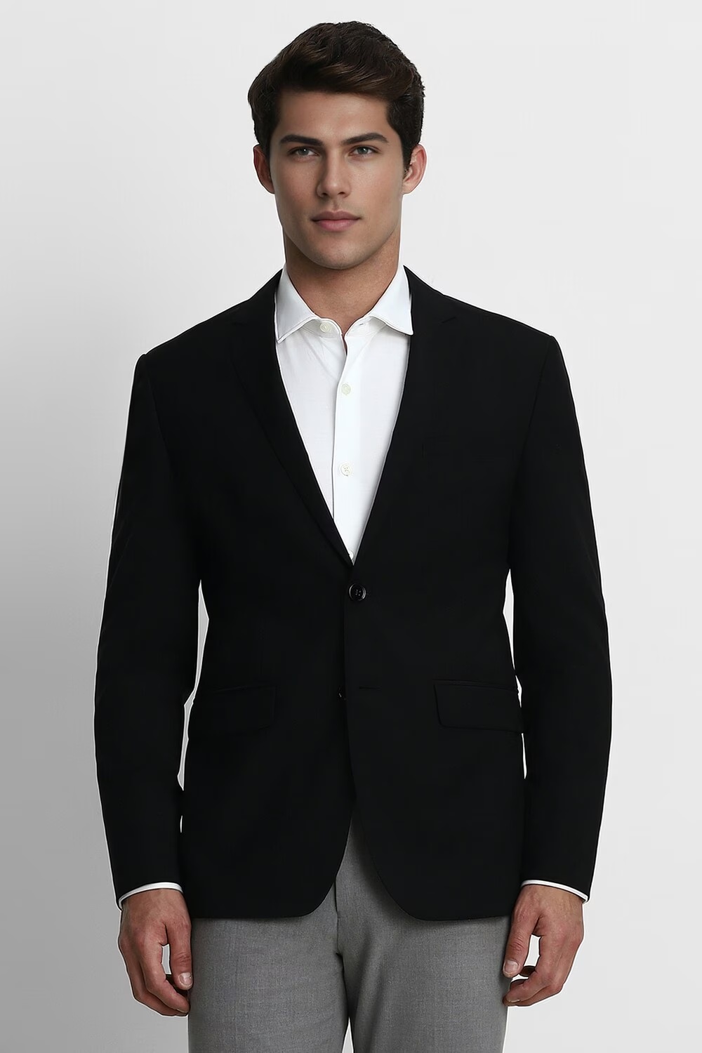Men Black Slim Fit Solid Formal Blazer-Black
