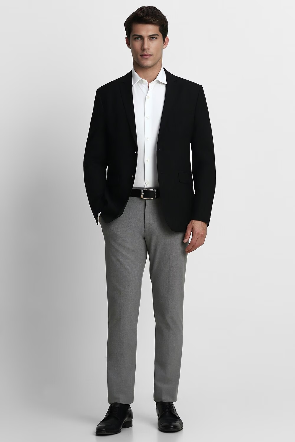 Men Black Slim Fit Solid Formal Blazer-Black