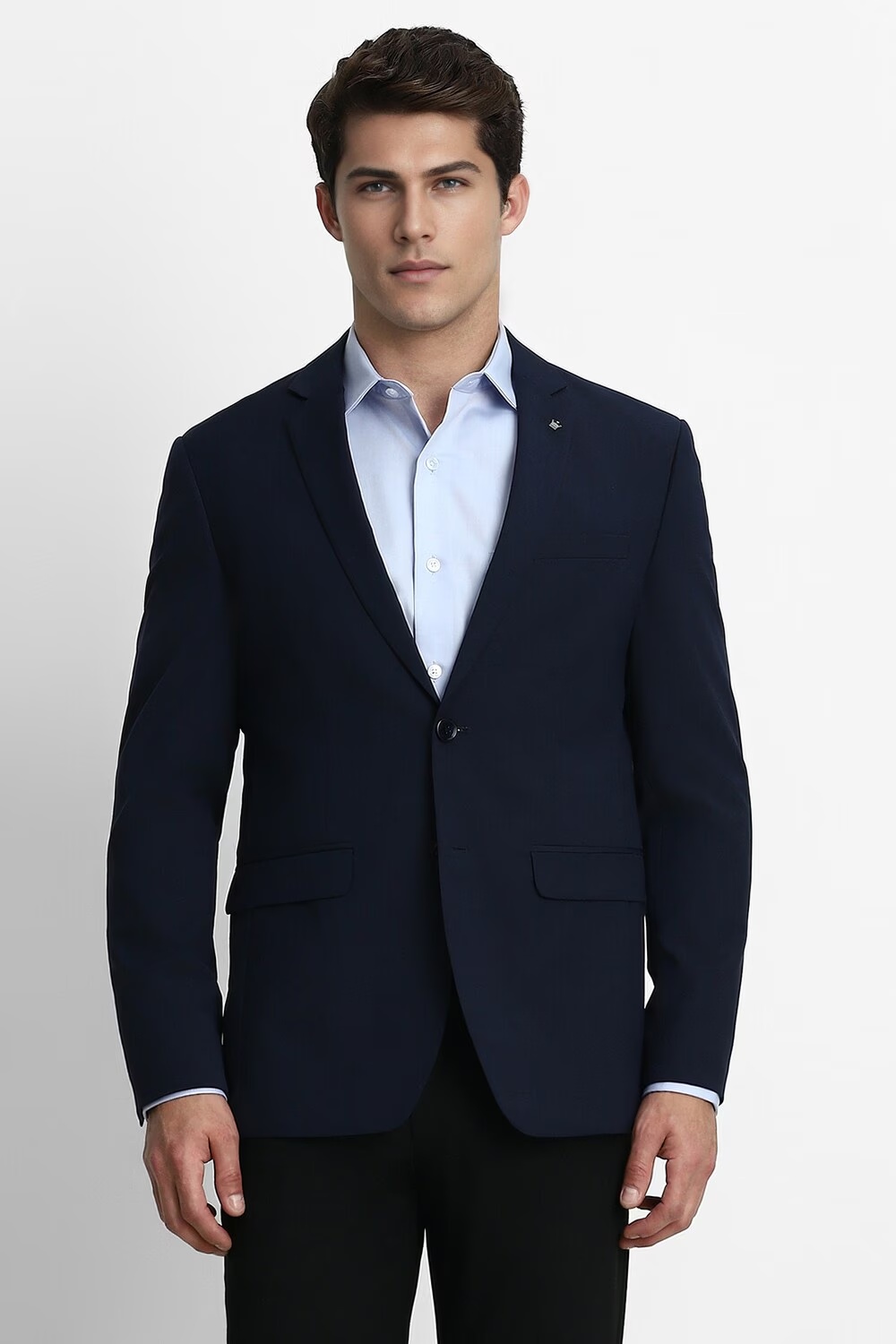 Men Blue Slim Fit Solid Formal Blazer-Blue
