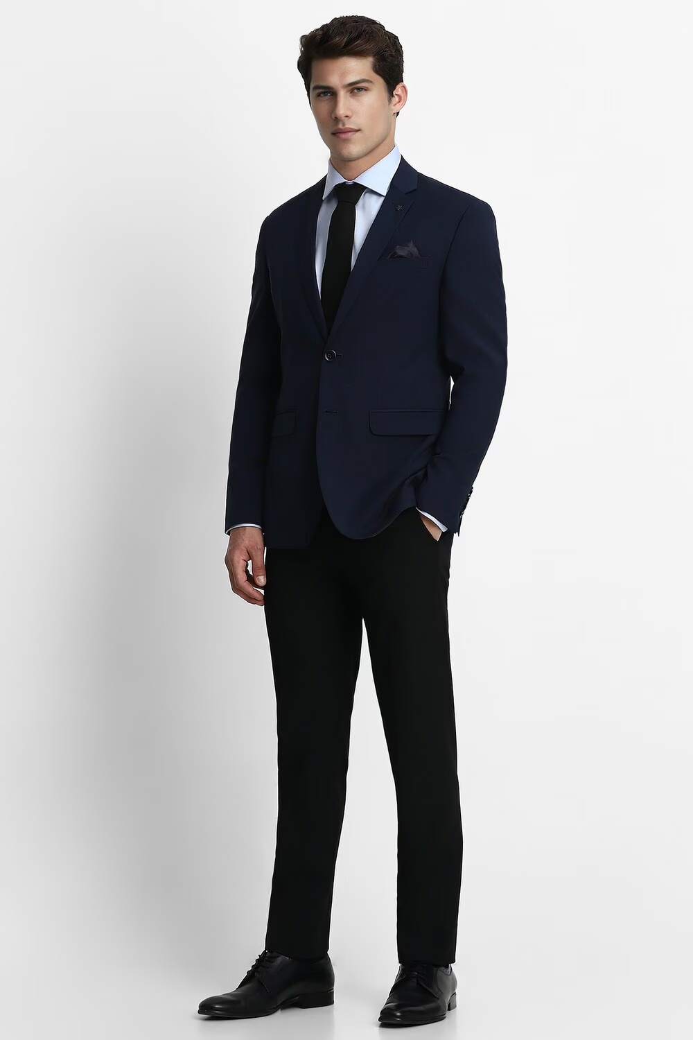 Men Blue Slim Fit Solid Formal Blazer-Blue