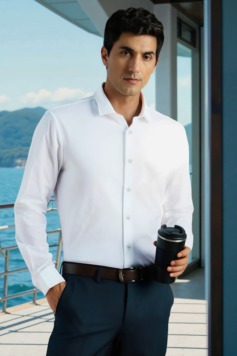 Men White Slim Fit Solid Full Sleeves Formal Shirt-White