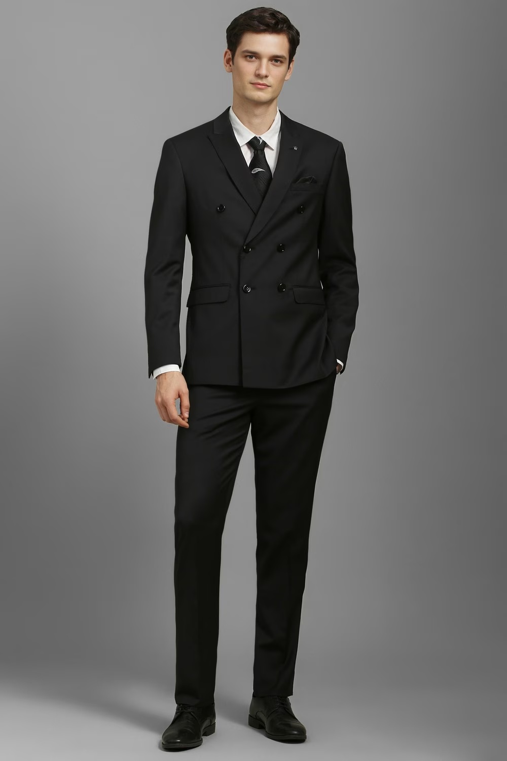 Men Black Slim Fit Textured Formal Two Piece Suit-Black