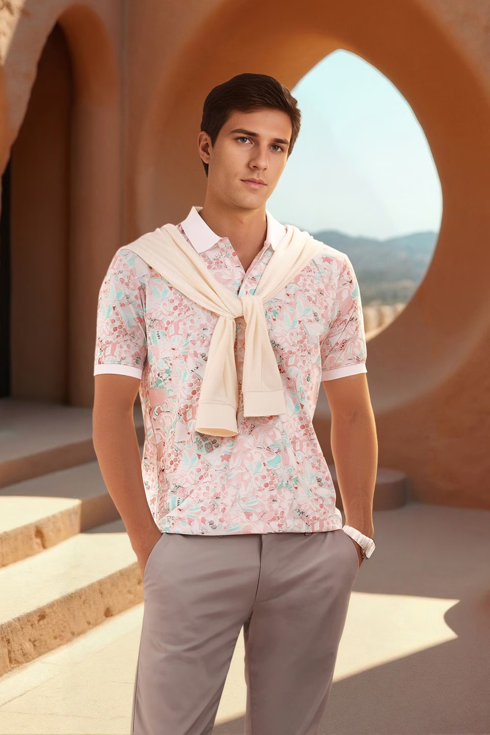 Men Multicolor Print Polo Neck T-shirt-Multicolor