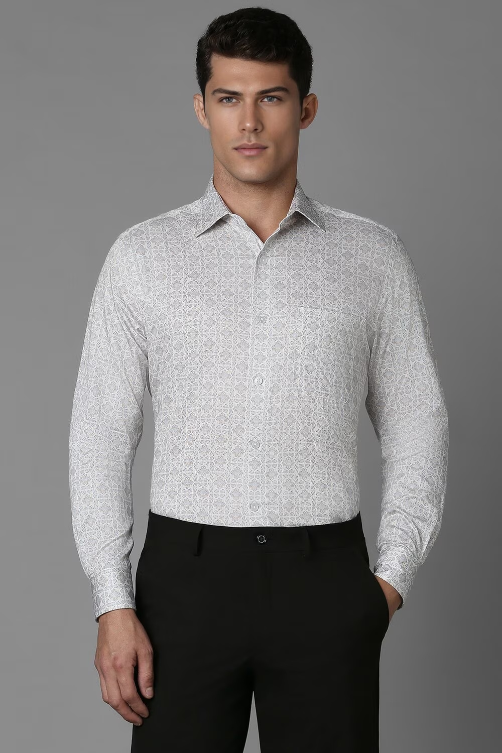 Men Grey Classic Fit Print Full Sleeves Formal Shirt-Grey