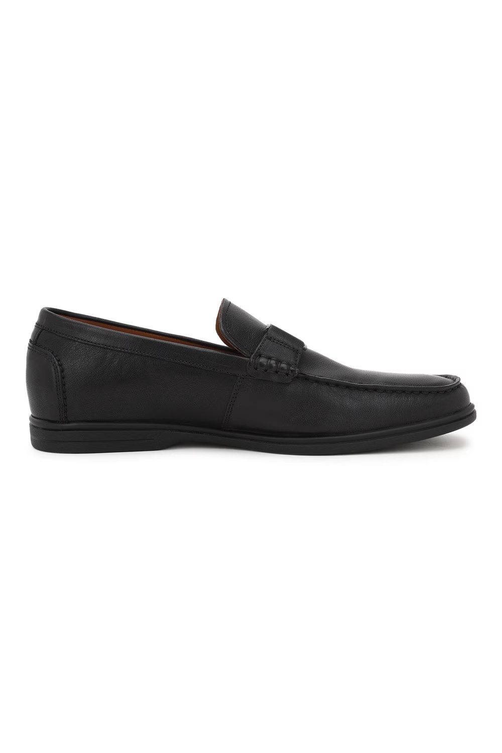 Men Metal Saddle Leather Black Loafer Slip On Shoes-Black