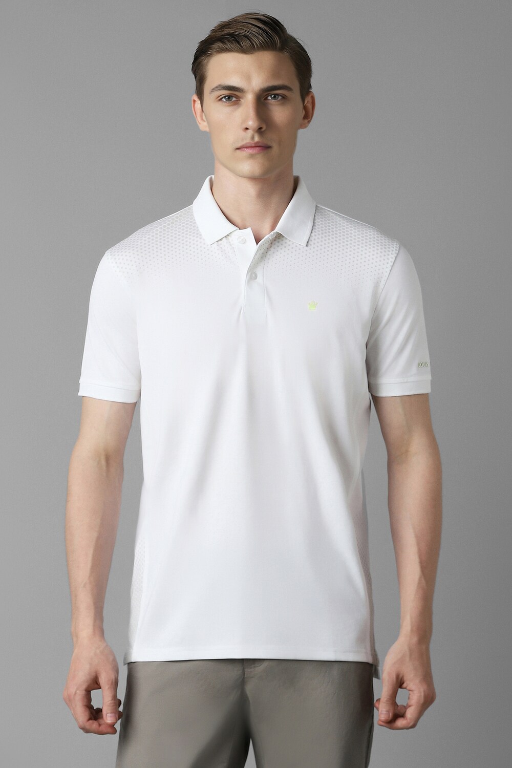 Men White Patterned Polo Neck T-shirt-White