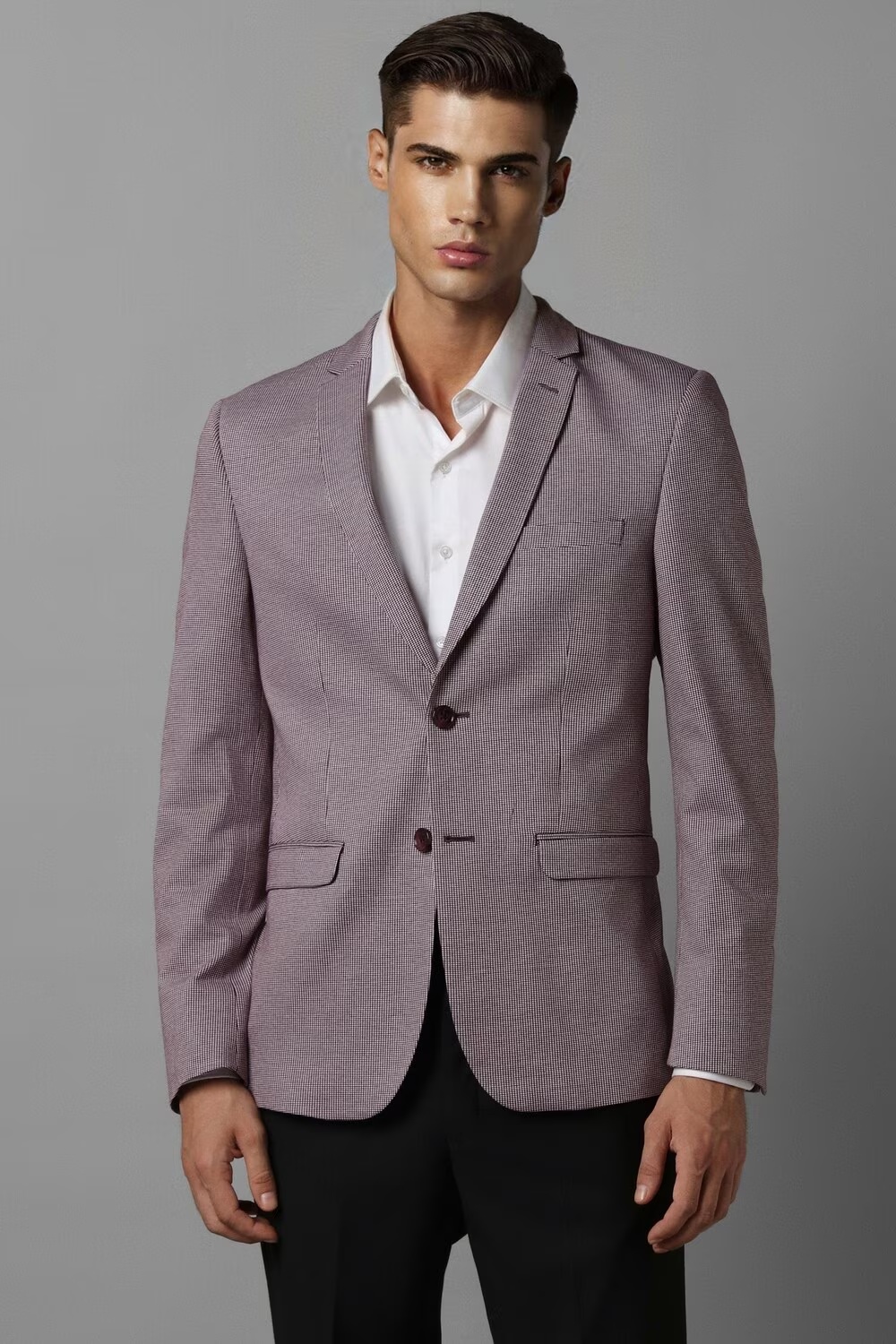 Men Purple Super Slim Fit Check Formal Blazer-Purple