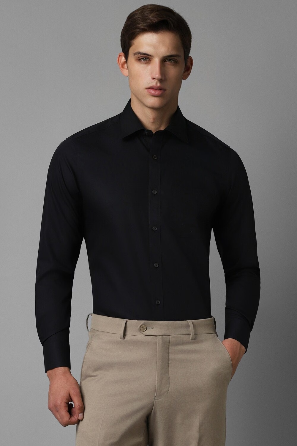 Men Black Classic Fit Solid Full Sleeves Formal Shirt-Black