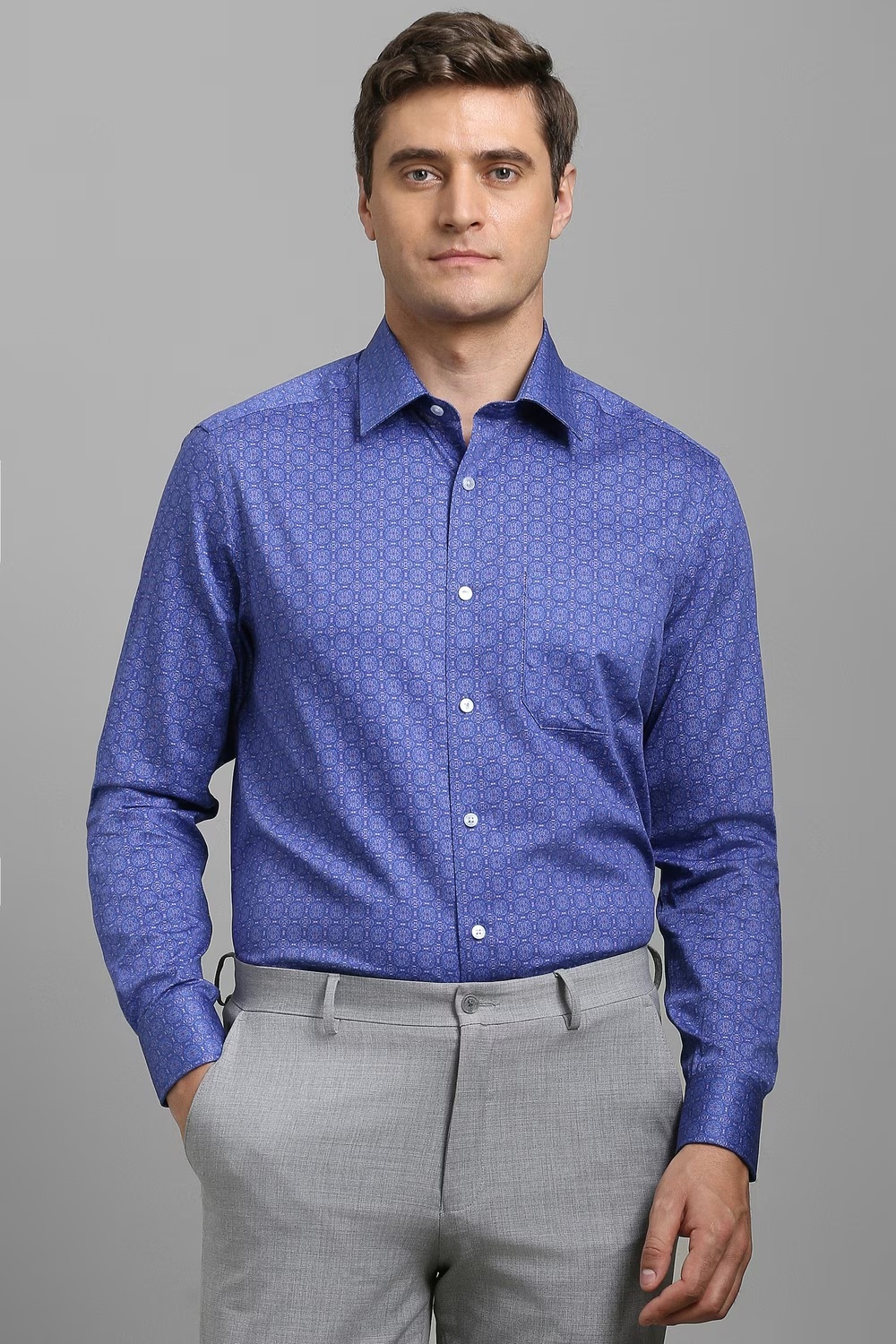 Men Blue Print Full Sleeves Formal Shirt-Blue