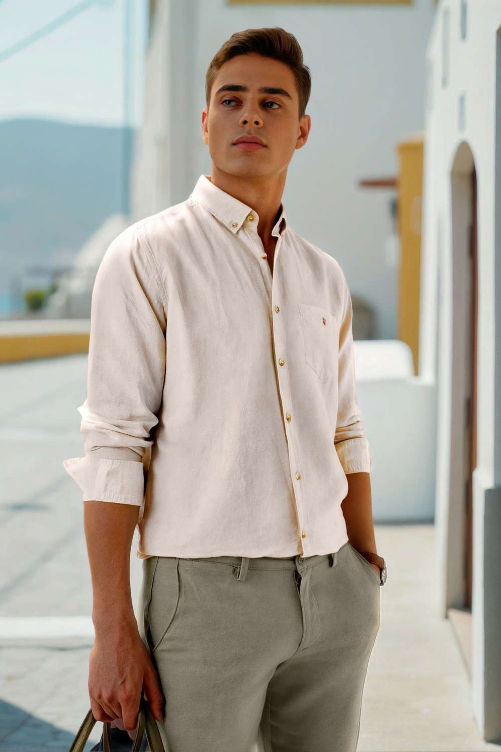 Men Beige Slim Fit Textured Full Sleeves Casual Shirt-Beige