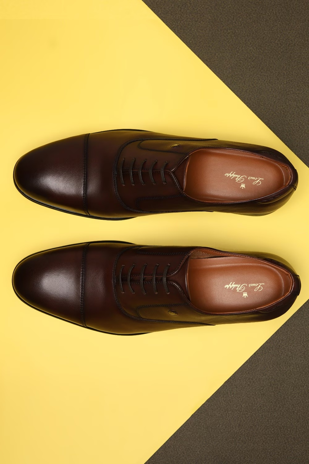 Men Cap toe Oxford Leather Brown Lace Up Shoes-Brown