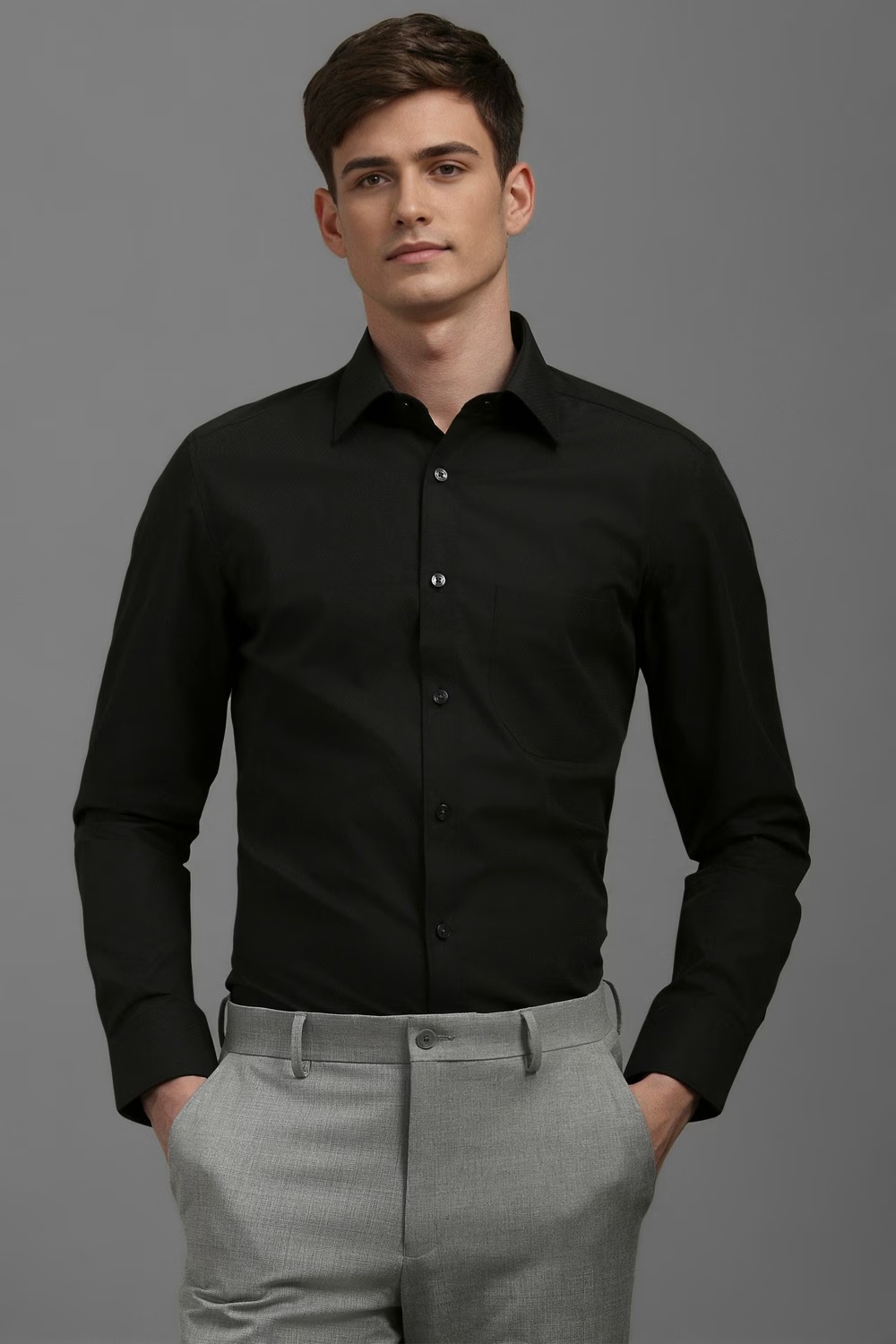 Men Black Classic Fit Textured Full Sleeves Formal Shirt-Black