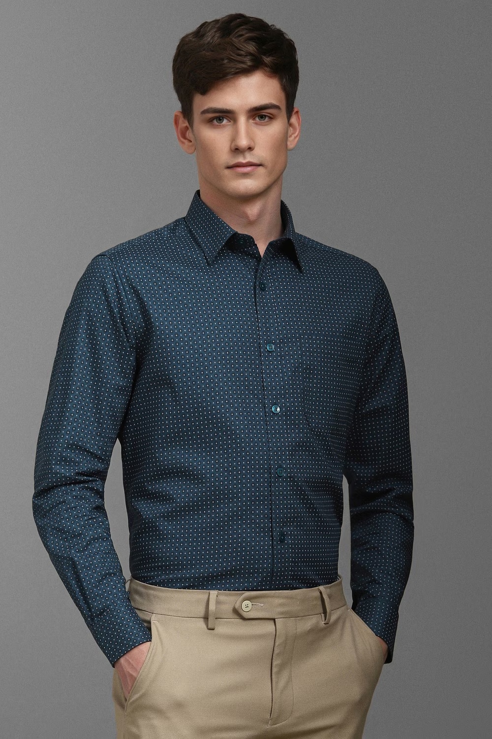 Men Green Classic Fit Print Full Sleeves Formal Shirt-Green