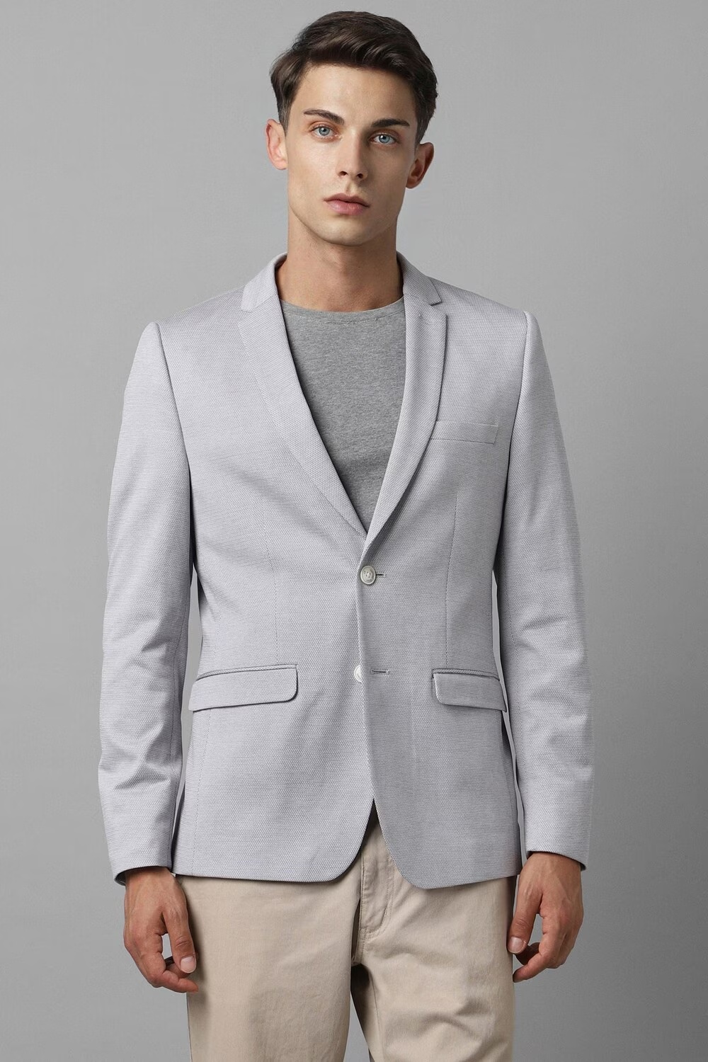 Men Grey Super Slim Fit Textured Party Blazer-Grey