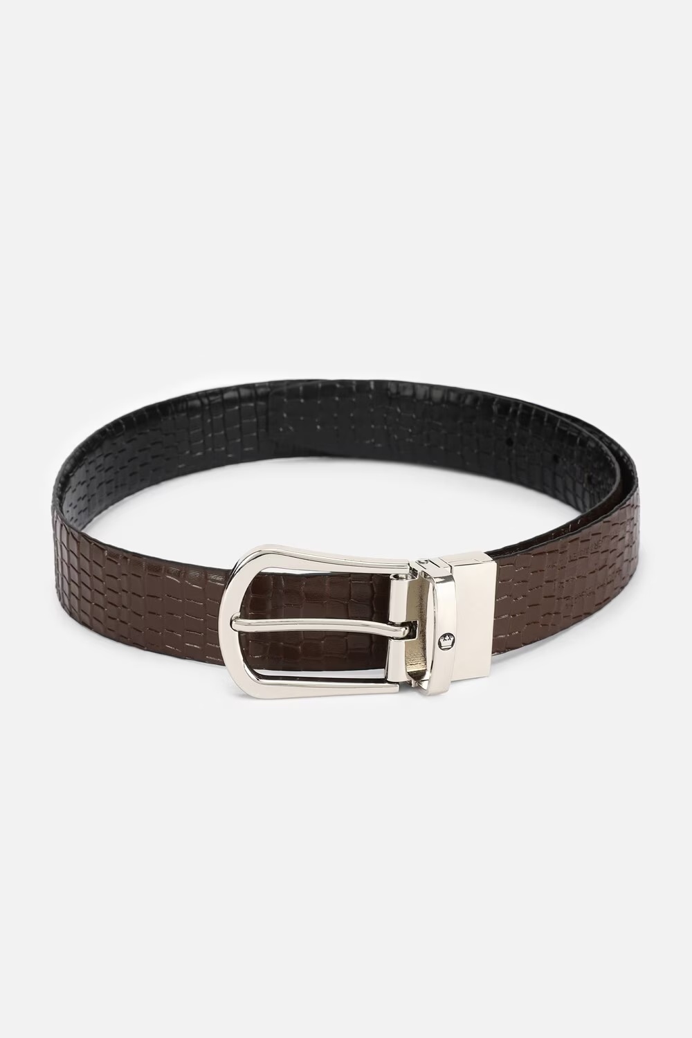 Men Black Textured Genuine Leather Casual Belt-Black