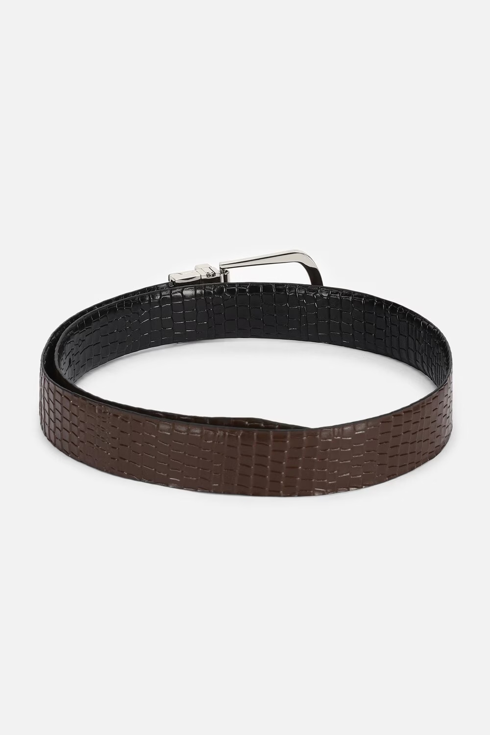Men Black Textured Genuine Leather Casual Belt-Black
