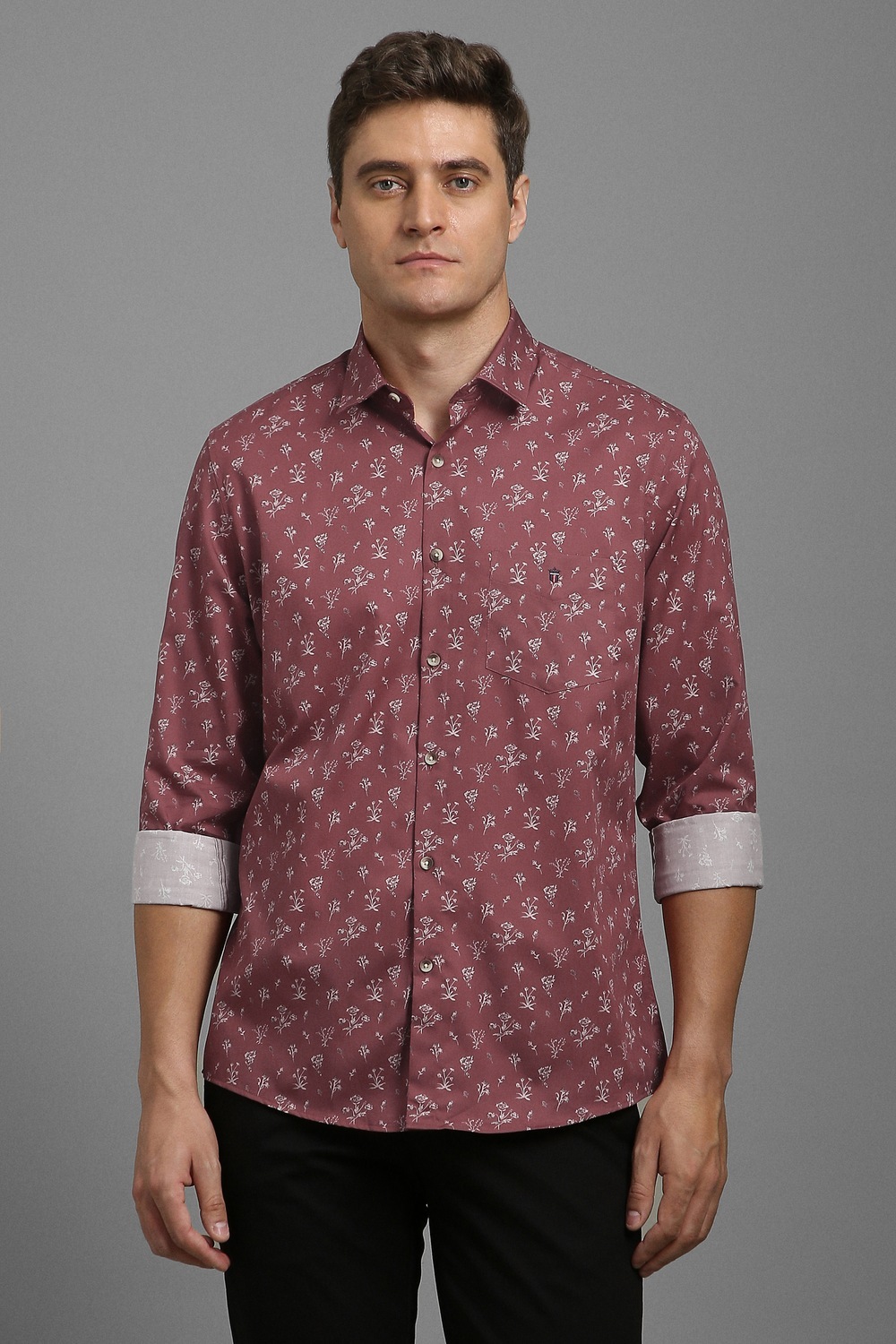 Men Maroon Slim Fit Print Full Sleeves Casual Shirt-Maroon